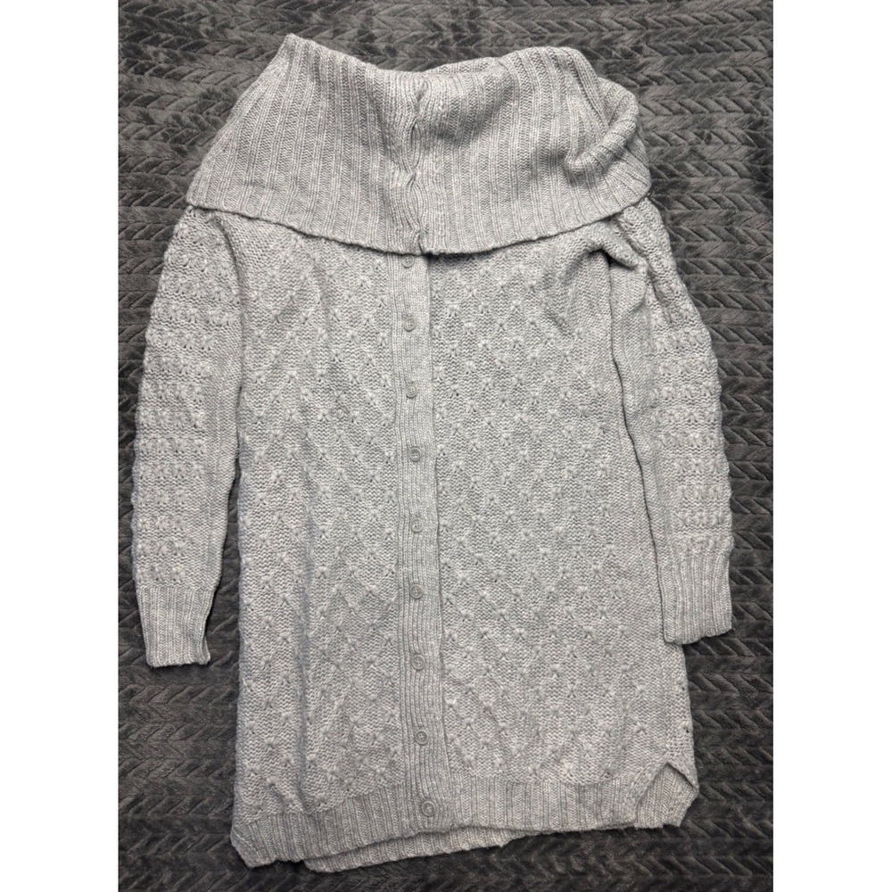 Sparrow Anthropologie Gray Knit Cowl Neck Button Front Cardigan Dress SML(1460)